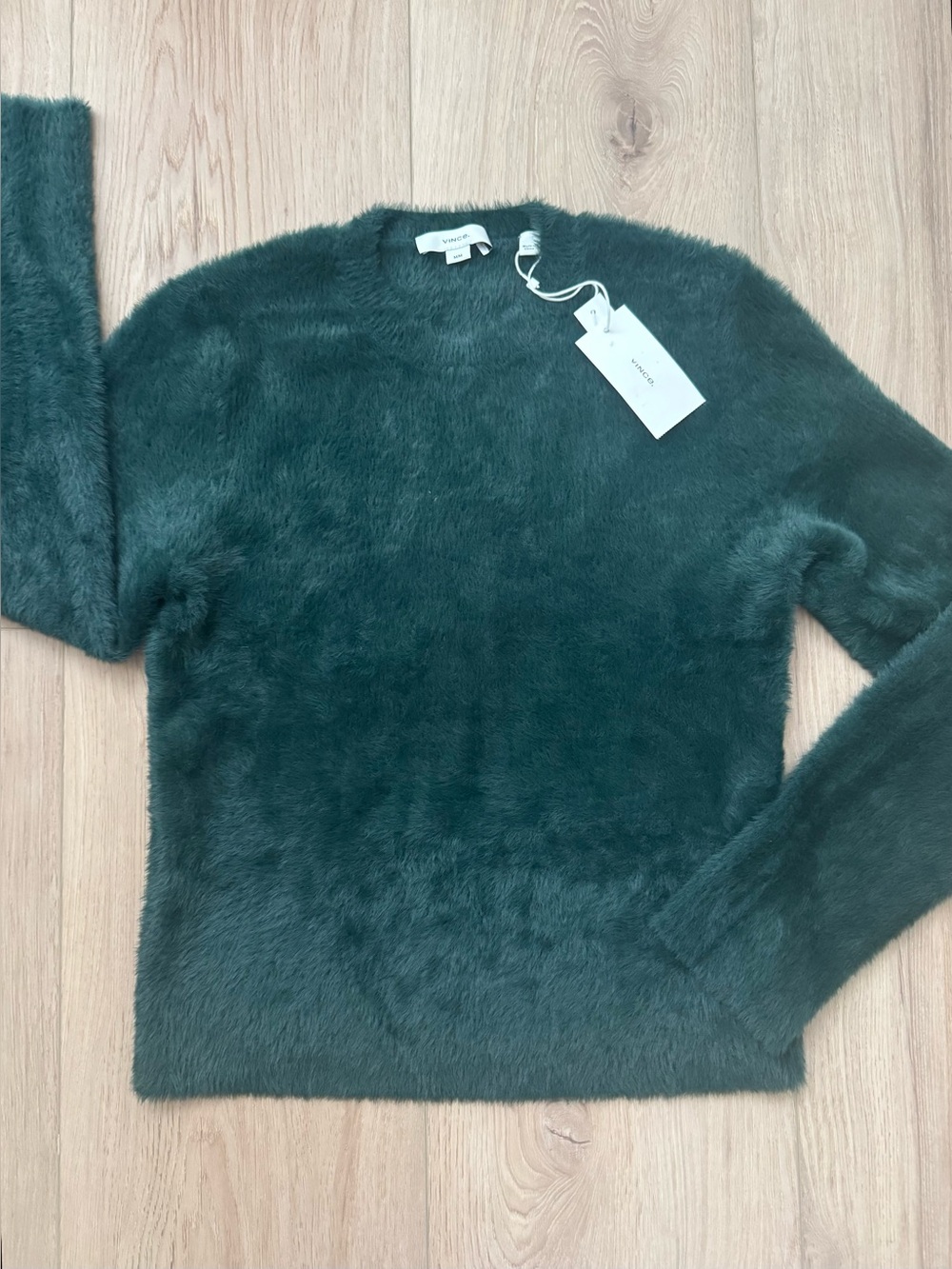 Vince Juniper Green Fuzzy Eyelash Crewneck Sweater NWT M Fall Preppy Modern Chic - Picture 10 of 11